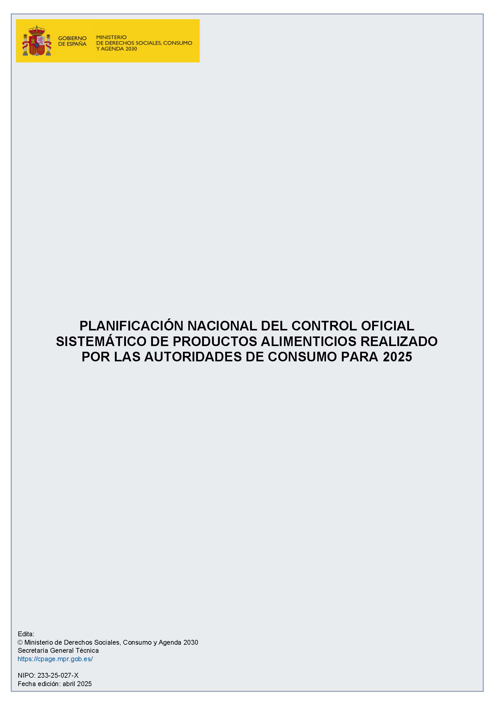 Planificación control productos alimenticios Planificación control productos alimenticios