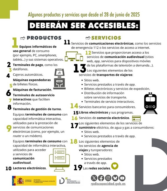 Productos y servicios que desde el 28 de junio de 2025 deberán ser accesibles